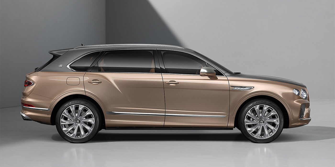 Gohm Sportwagen GmbH | Bentley Singen Bentley Bentayga EWB Mulliner SUV in Magnetic and Rose Gold paint and 22" Mulliner wheels profile