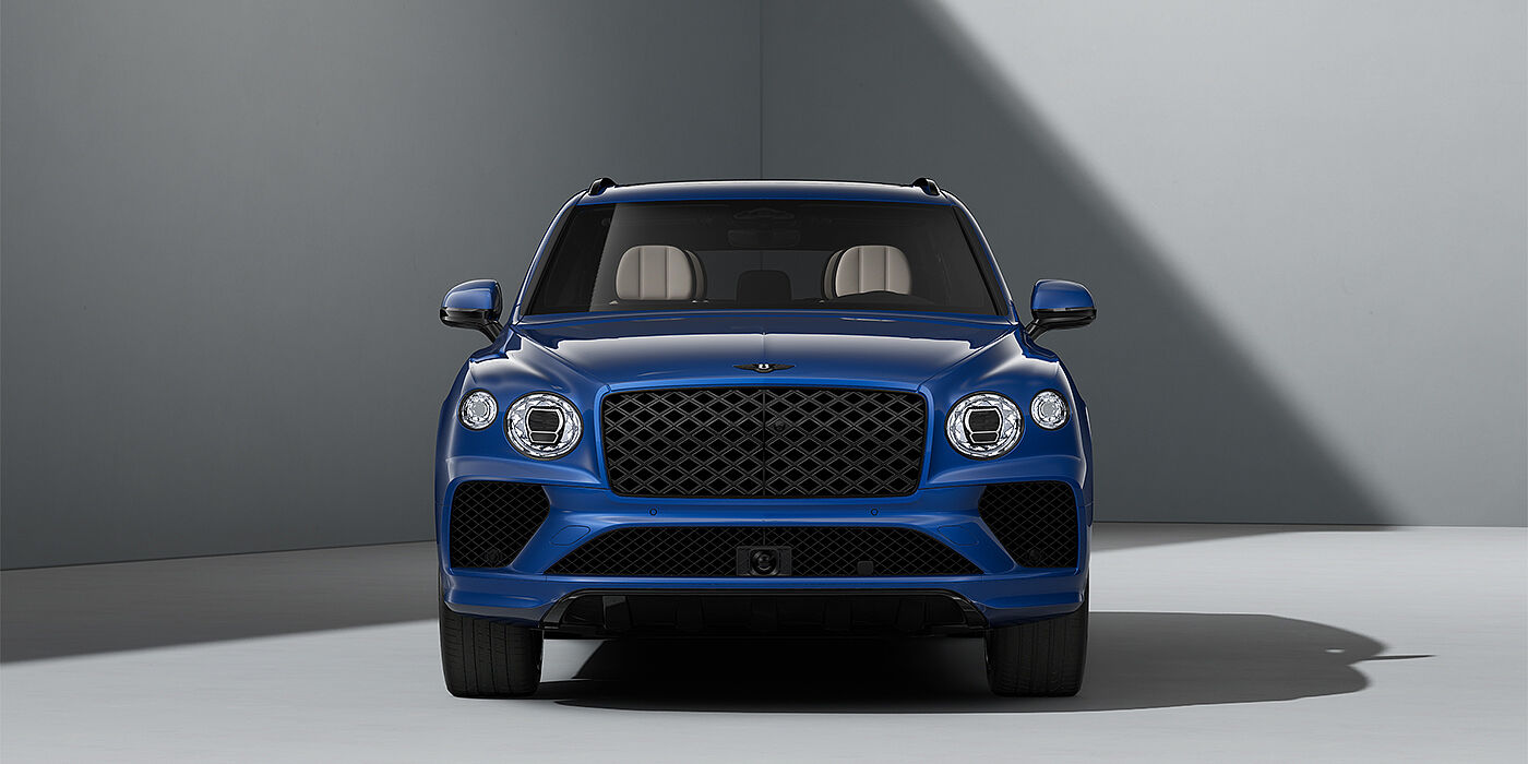 Gohm Sportwagen GmbH | Bentley Singen Bentley Bentayga Artenara Edition SUV in Sequin Blue paint and 22" Mulliner Gloss Black wheels front 3/4 full front