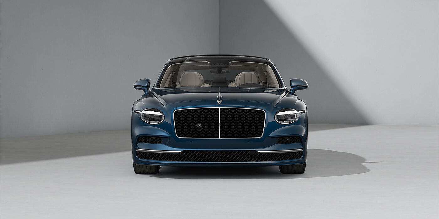 Gohm Sportwagen GmbH | Bentley Singen New Bentley Flying Spur sedan in Marlin blue paint full front with 22" Ten Spoke Black Painted and Bright Machined wheels