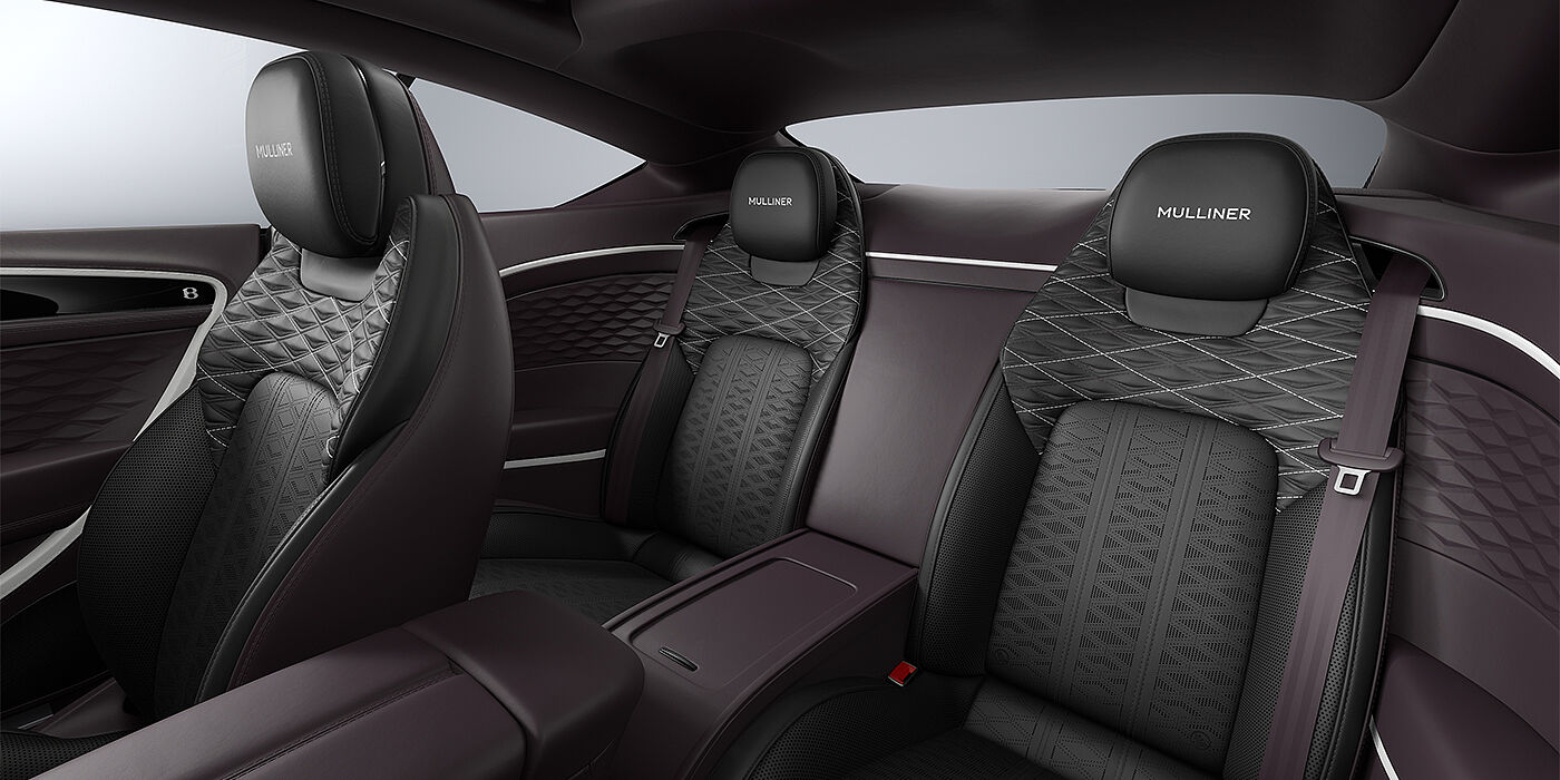 Gohm Sportwagen GmbH | Bentley Singen Bentley Continental GT Mulliner coupe rear interior in Beluga black and Damson hides with white accent hide