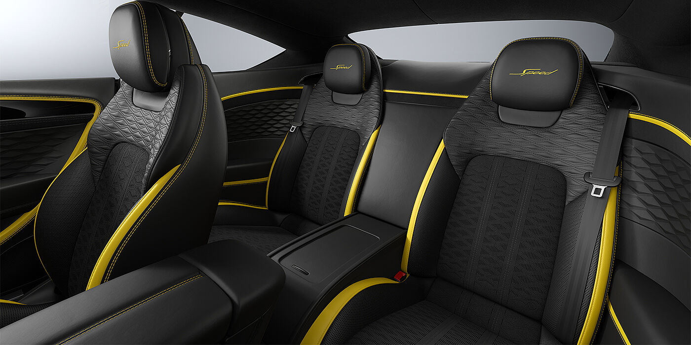 Gohm Sportwagen GmbH | Bentley Singen Bentley Continental GT Speed coupe rear interior in Cyber yellow and Beluga black hides