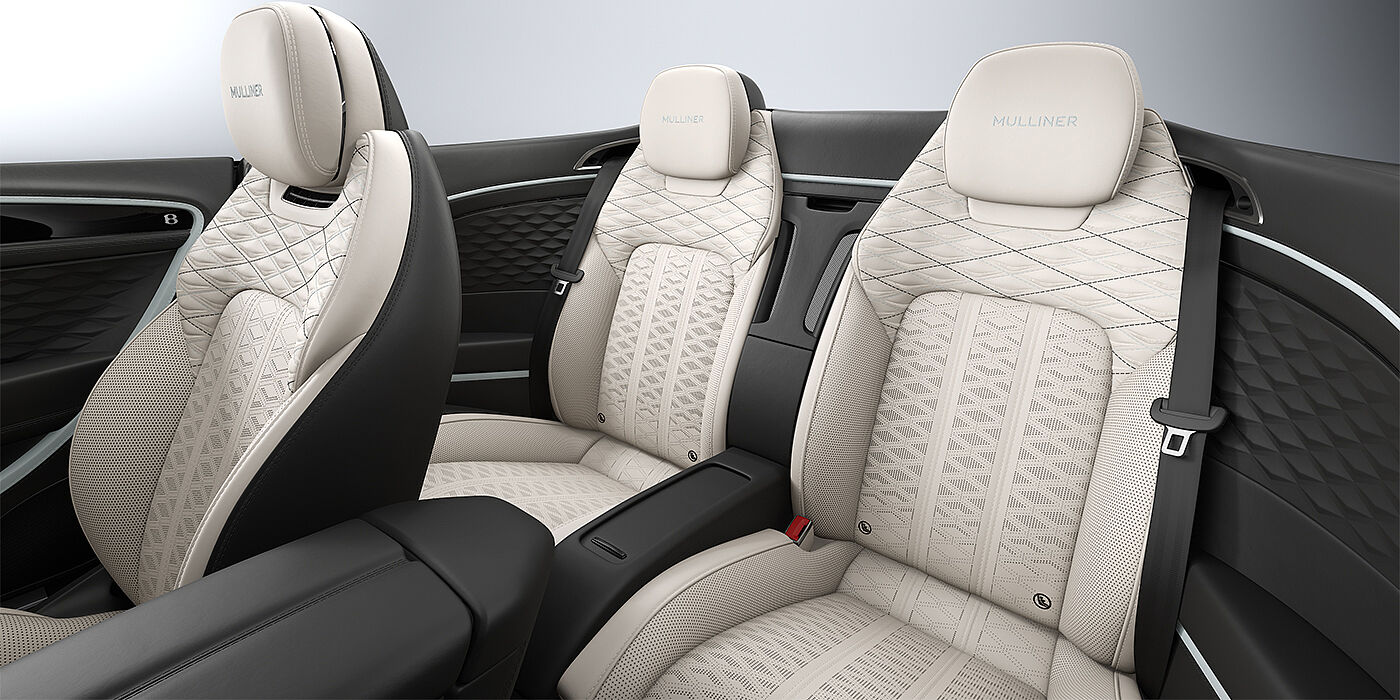 Gohm Sportwagen GmbH | Bentley Singen Bentley Continental GTC Mulliner convertible rear interior in Linen and Beluga black hides with Breeze accent hide
