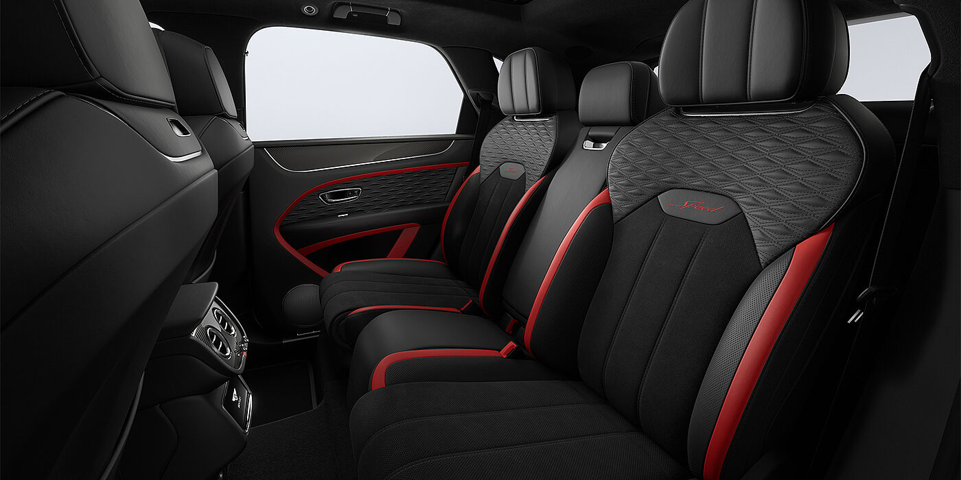 Gohm Sportwagen GmbH | Bentley Singen Bentley Bentayga Speed SUV rear interior in Pillar Box Red and Beluga black hides and Speed seat stitching