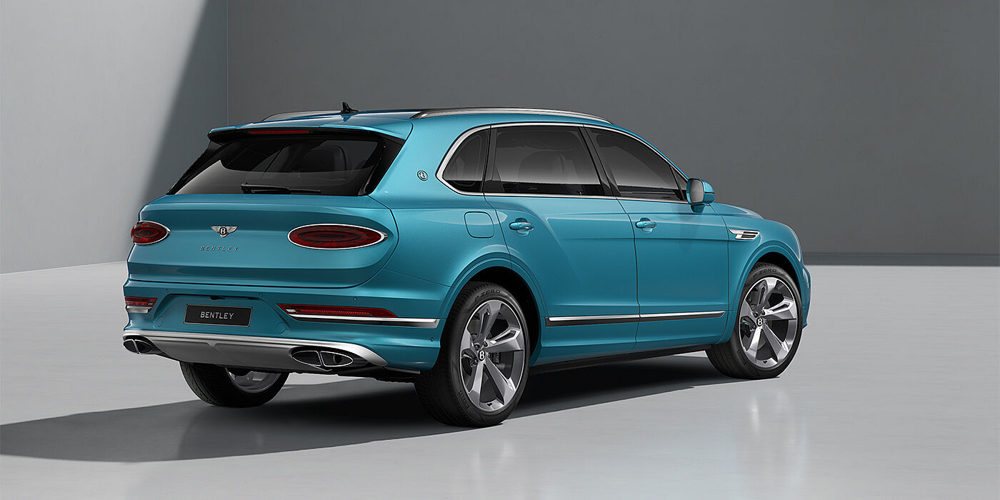 Gohm Sportwagen GmbH | Bentley Singen Bentley Bentayga EWB SUV in Light Windsor Blue paint and 22" Five Spoke Directional Polished wheels - rear ¾