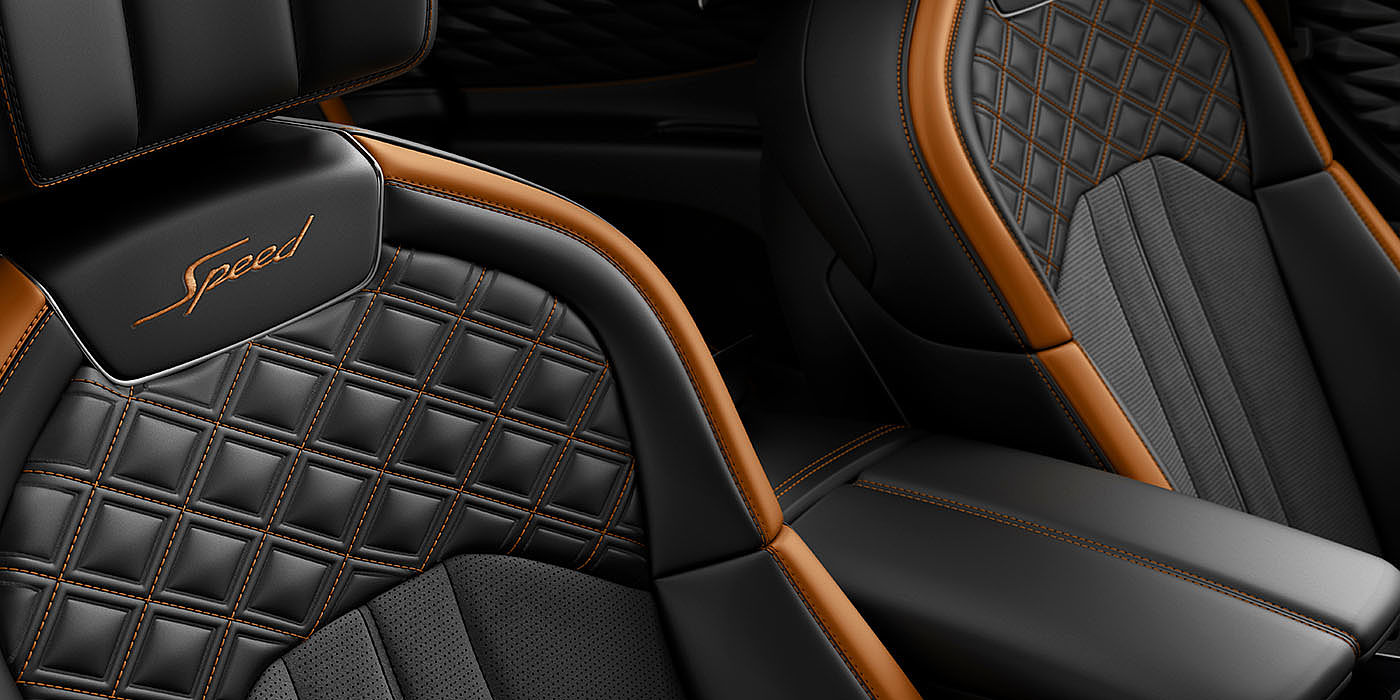 Gohm Sportwagen GmbH | Bentley Singen Bentley Flying Spur Speed's front seats with detailed contrast stitching and Speed Emblems