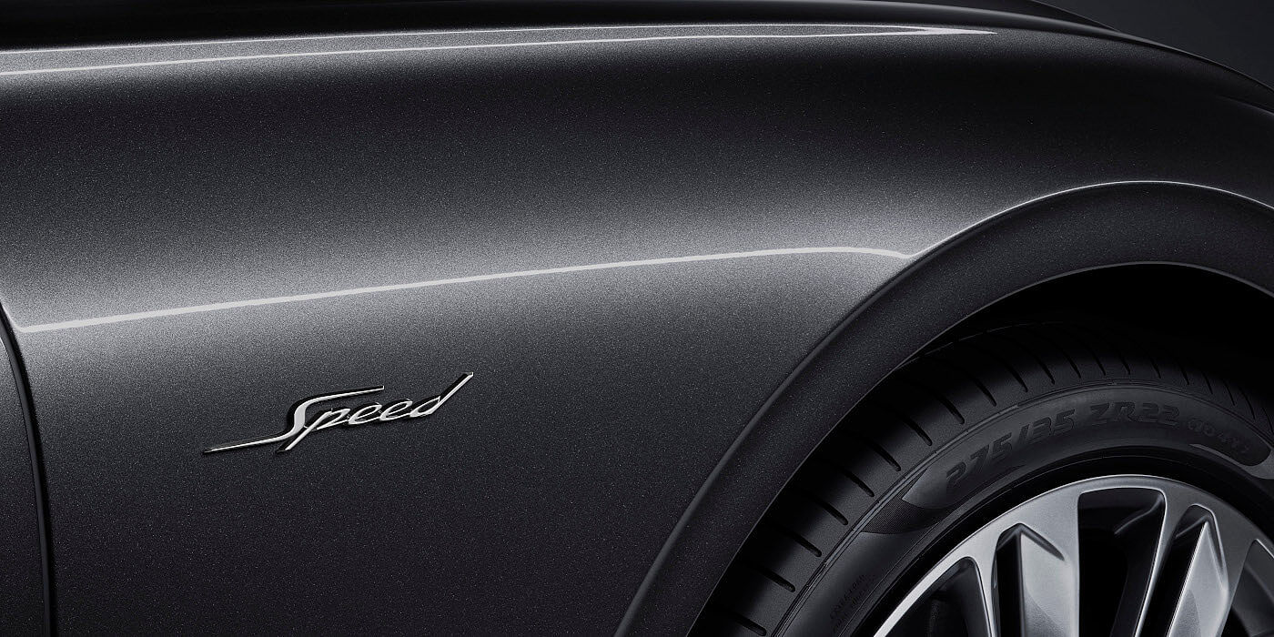 Gohm Sportwagen GmbH | Bentley Singen Bentley Continental GT Speed coupe in Magnetic paint side close up with Speed badge