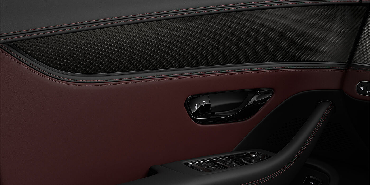 Gohm Sportwagen GmbH | Bentley Singen New Bentley Flying Spur S sedan door interior in Cricket ball red and Beluga black hides