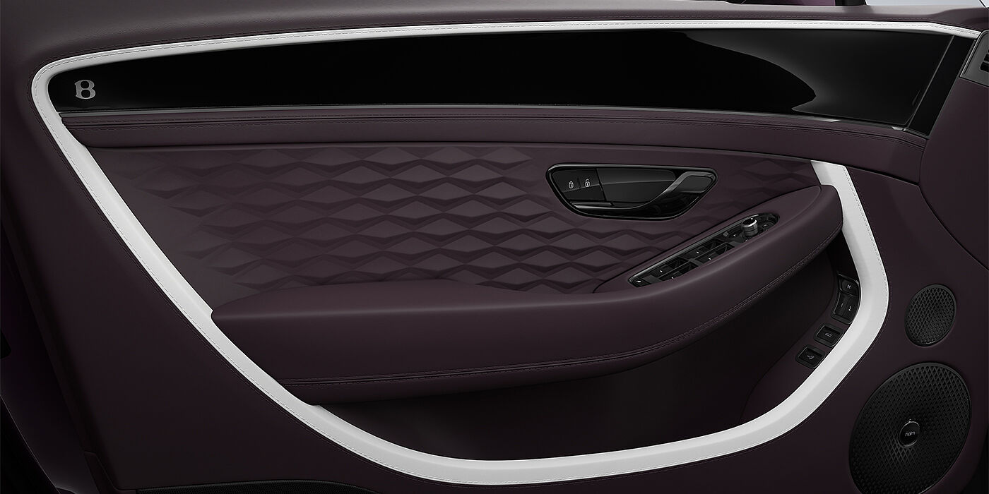 Gohm Sportwagen GmbH | Bentley Singen Bentley Continental GT Mulliner coupe door detail in Beluga black and Damson hides with white accent hide