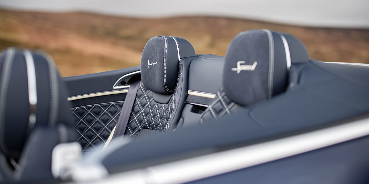 Gohm Sportwagen GmbH | Bentley Singen Bentley Continental GTC Speed convertible rear interior in Imperial Blue and Linen hide