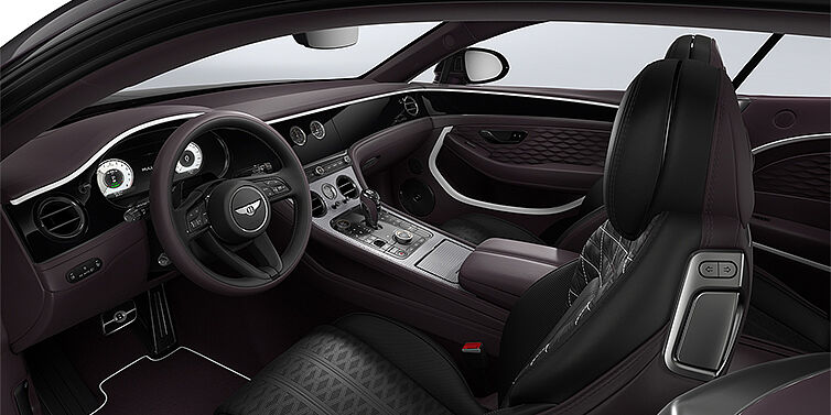 Gohm Sportwagen GmbH | Bentley Singen Bentley Continental GT Mulliner coupe front interior in Beluga black and Damson hides with white accent hide
