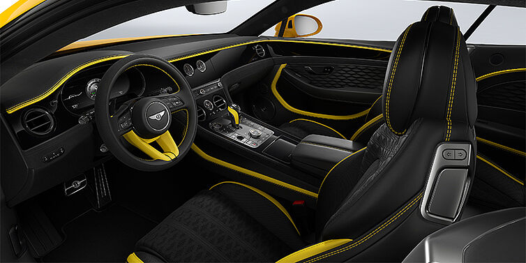 Gohm Sportwagen GmbH | Bentley Singen Bentley Continental GT Speed coupe front interior in Cyber yellow and Beluga black hides