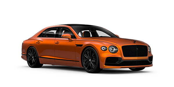 Gohm Sportwagen GmbH | Bentley Singen Bentley Flying Spur Speed front side angled view in Orange Flame coloured exterior. 