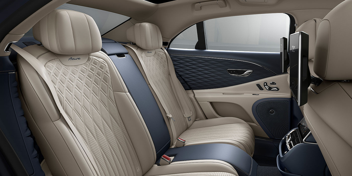 Gohm Sportwagen GmbH | Bentley Singen Bentley Flying Spur Azure sedan rear interior in Imperial Blue and Linen hide