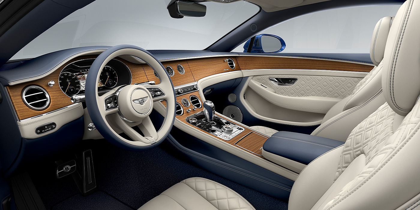 Gohm Sportwagen GmbH | Bentley Singen Bentley Continental GT Azure coupe front interior in Imperial Blue and linen hide