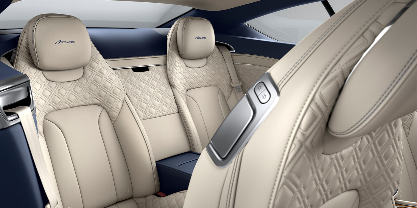 Gohm Sportwagen GmbH | Bentley Singen Bentley Continental GT Azure coupe rear interior in Imperial Blue and Linen hide