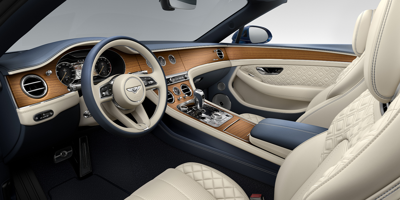 Gohm Sportwagen GmbH | Bentley Singen Bentley Continental GTC Azure convertible front interior in Imperial Blue and Linen hide