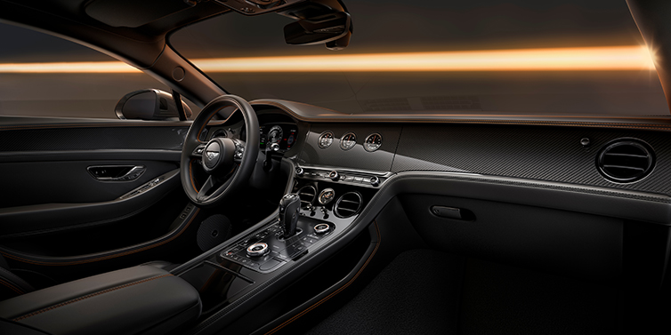 Gohm Sportwagen GmbH | Bentley Singen Bentley Continental GT Black Edition coupe front interior with Beluga black hide and High Gloss Carbon Fibre veneer