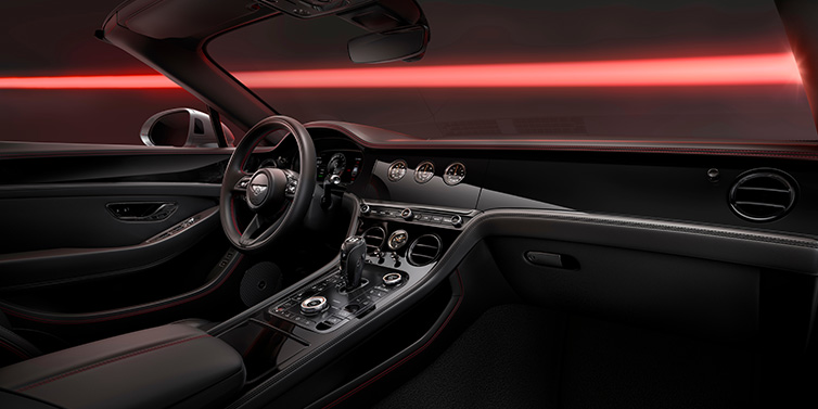 Gohm Sportwagen GmbH | Bentley Singen Bentley Continental GTC Black Edition convertible front interior with Beluga black hide and High Gloss Carbon Fibre veneer