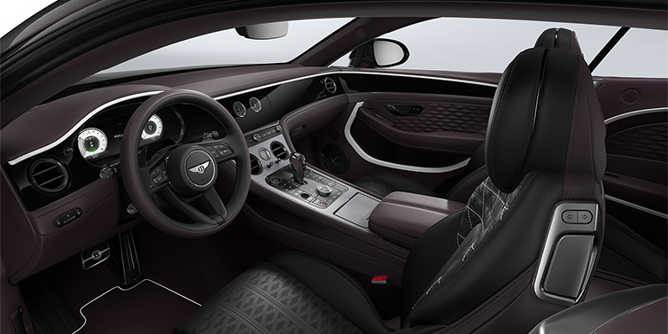 Gohm Sportwagen GmbH | Bentley Singen Bentley Continental GT Mulliner coupe front interior in Beluga black and Damson hides with white accent hide