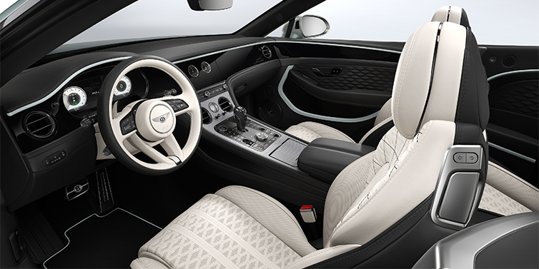Gohm Sportwagen GmbH | Bentley Singen Bentley Continental GTC Mulliner convertible front interior in Linen and Beluga black hides with Breeze accent hide