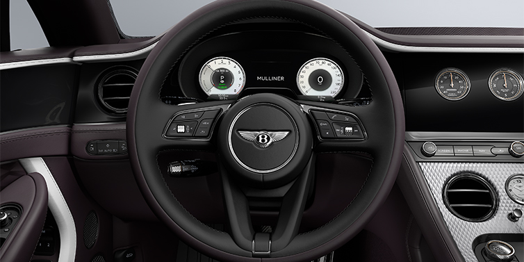 Gohm Sportwagen GmbH | Bentley Singen Bentley Continental GT Mulliner coupe steering wheel in Beluga black and Damson hides with white accent hide