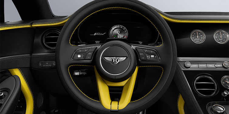 Gohm Sportwagen GmbH | Bentley Singen Bentley Continental GT Speed coupe steering wheel in Cyber Yellow and Beluga black hides