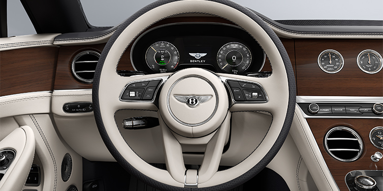 Gohm Sportwagen GmbH | Bentley Singen Bentley Continental GTC convertible steering wheel in Linen and Imperial Blue hides